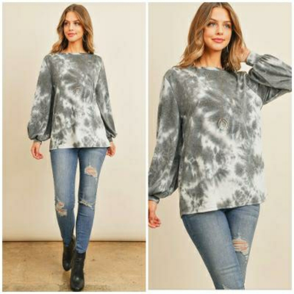 Perfect Peach Charcoal Tie Dye Long Sleeves Top - Picture 7 of 7